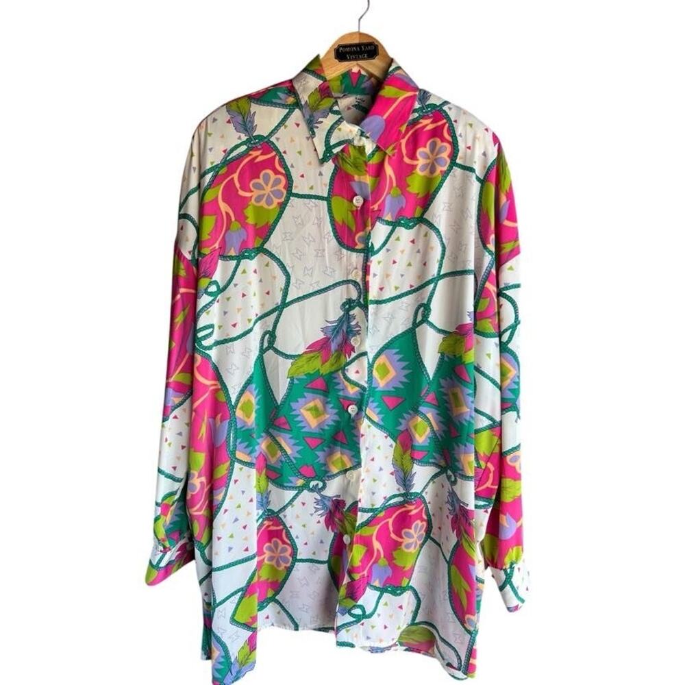 Andre Chateau Women's Vintage Blouse Button Up Funky Colorful USA Made Size 14